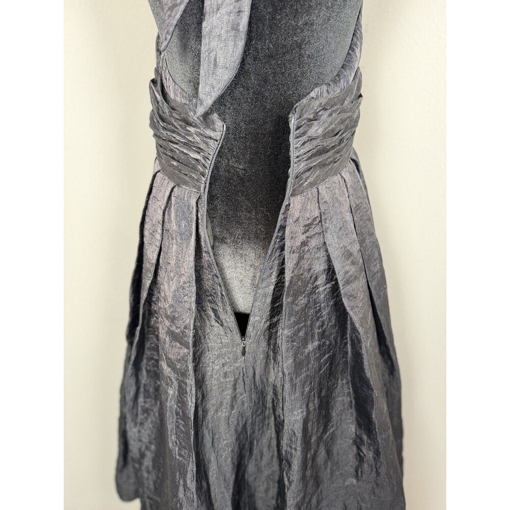 Adrianna Papell Black Halter Cocktail Dress Size 12 Pleated Satin Fit & Flare - Picture 3 of 13